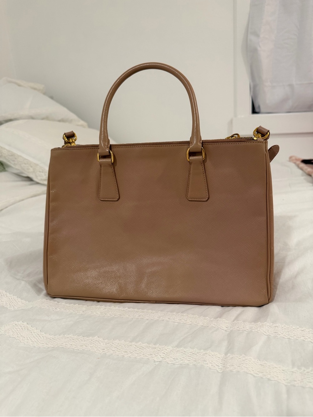 Prada Taupe Saffiano Satchel with Gold Hardware - Picture 3 of 8